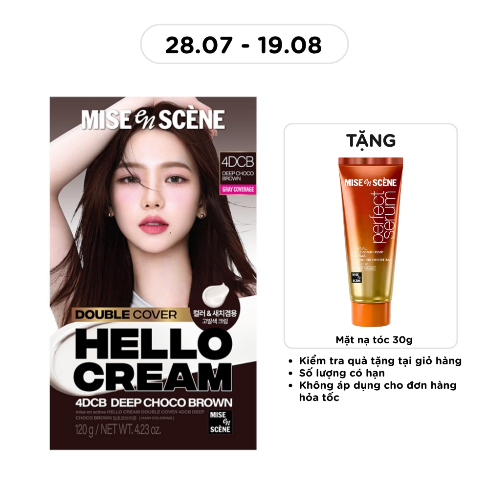 Kem Nhuộm Tóc Phủ Bạc mise en scène Hello Cream Double Cover 120g .#4DCB Nâu Choco Đậm