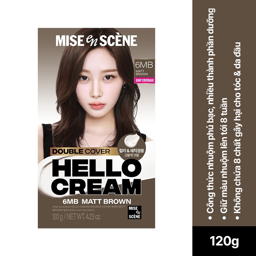 Kem Nhuộm Tóc Phủ Bạc mise en scène Hello Cream Double Cover 120g .#6MB Nâu Tây