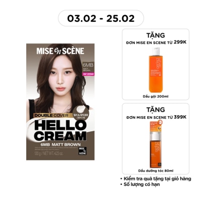 MISE EN SCÈNE Kem Nhuộm Tóc Phủ Bạc mise en scène Hello Cream Double Cover 120g .#6MB Nâu Tây