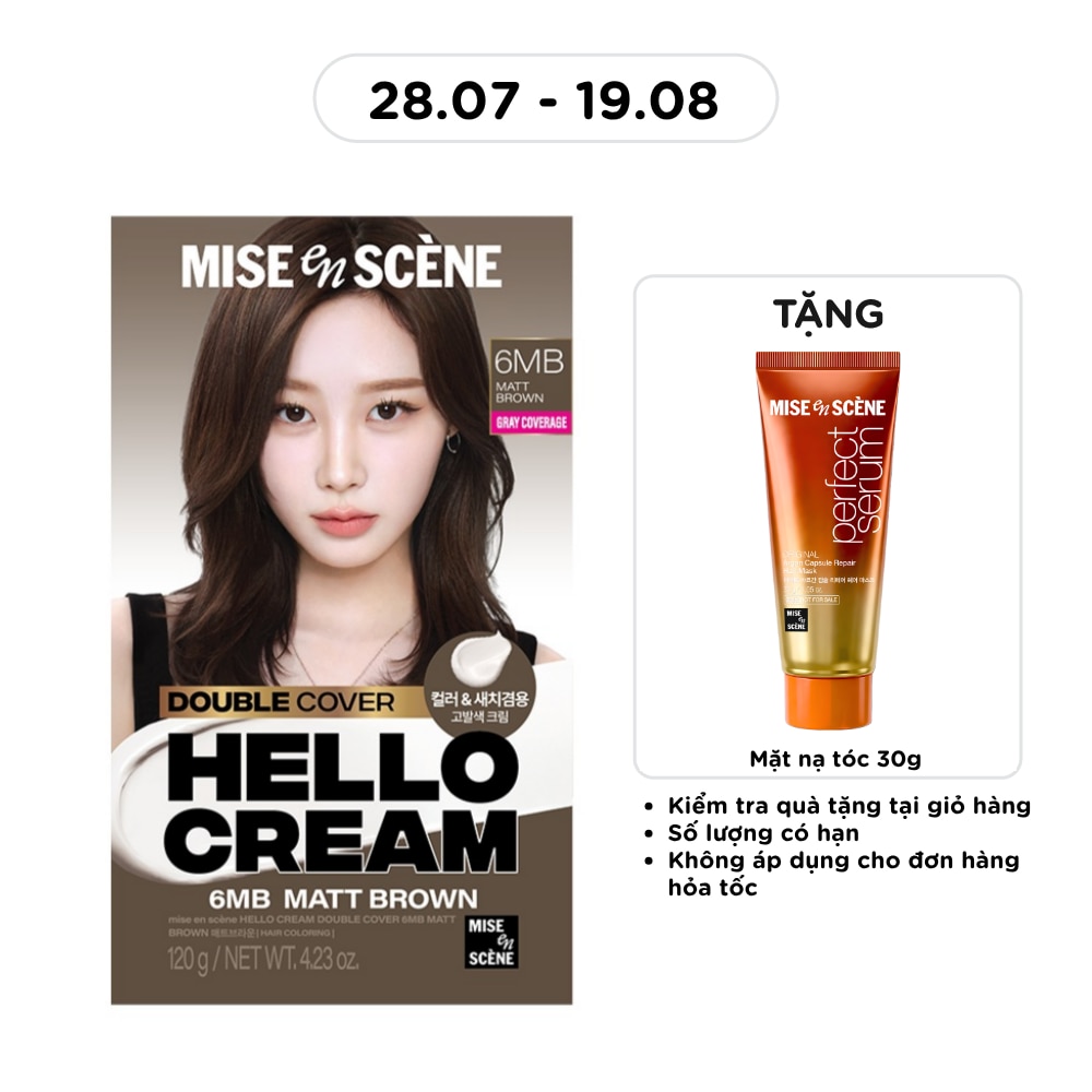 Kem Nhuộm Tóc Phủ Bạc mise en scène Hello Cream Double Cover 120g .#6MB Nâu Tây image