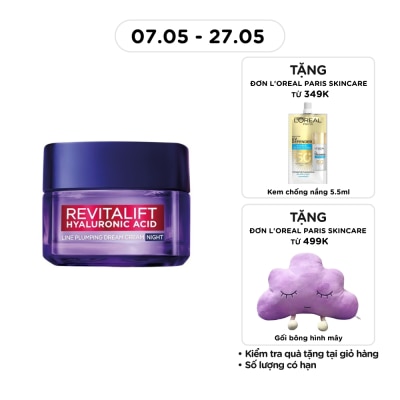 L'OREAL PARIS - Kem Dưỡng Ban Đêm L'oréal Revitalift Hyaluronic Acid Line Plumping Dream Cream Night 50ml