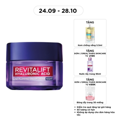 L'OREAL PARIS Kem Dưỡng Ban Đêm L'oréal Revitalift Hyaluronic Acid Line Plumping Dream Cream Night 50ml image