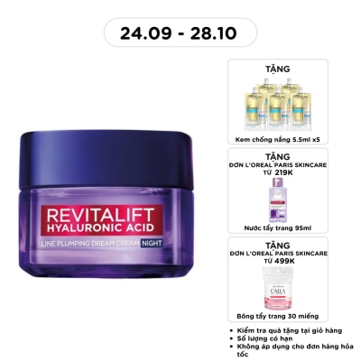 L'OREAL PARIS Kem Dưỡng Ban Đêm L'oréal Revitalift Hyaluronic Acid Line Plumping Dream Cream Night 50ml image