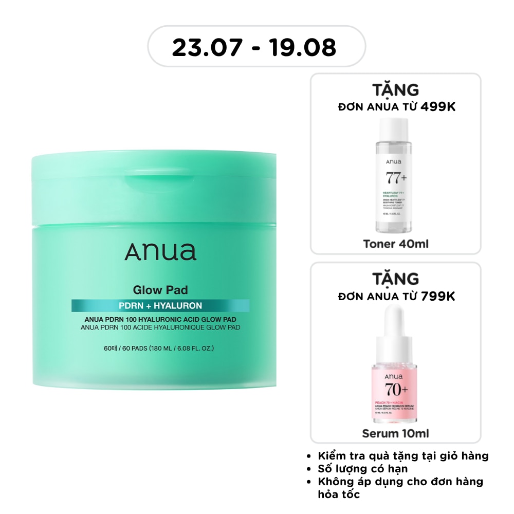 Toner Pad Anua PDRN 100 Hyaluronic Acid Glow Pad 180ml/60 miếng