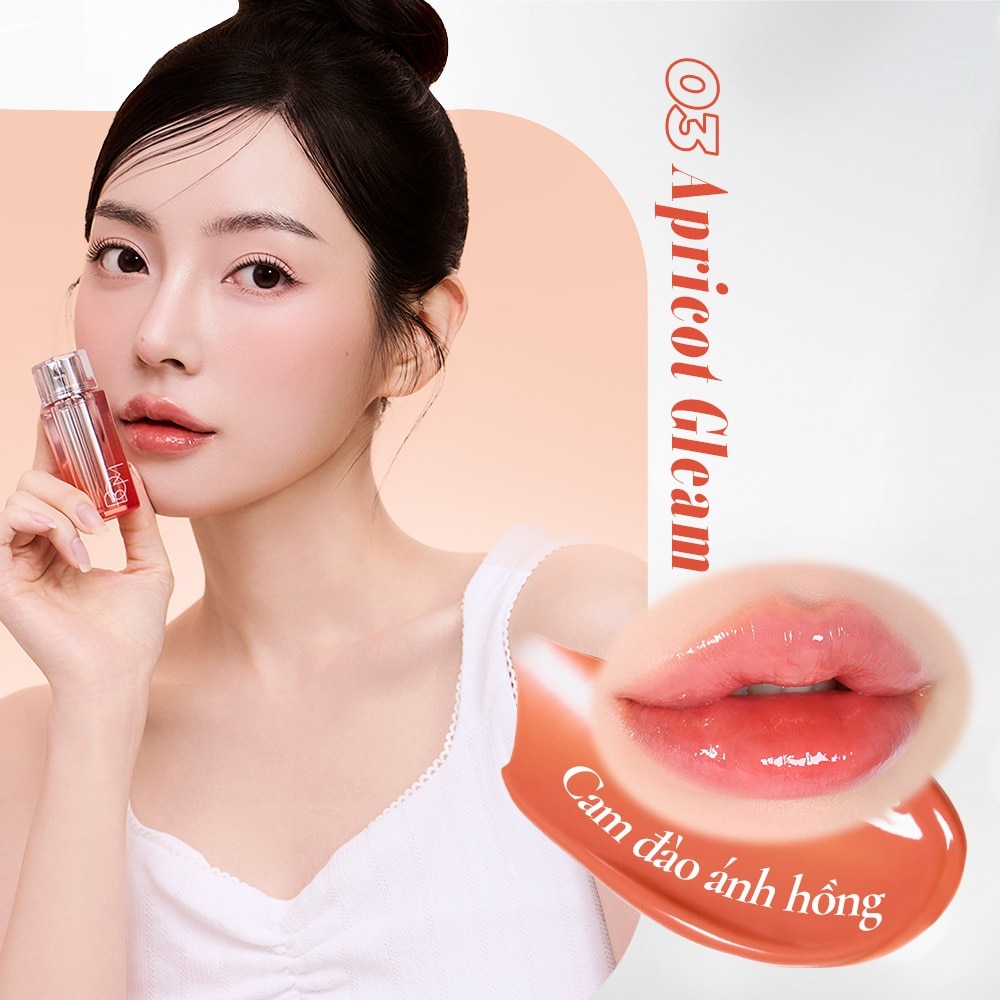 Son Bóng BOM Lip Flash Tint 3g .#03 Apricot Gleam Cam Đào Ánh Hồng