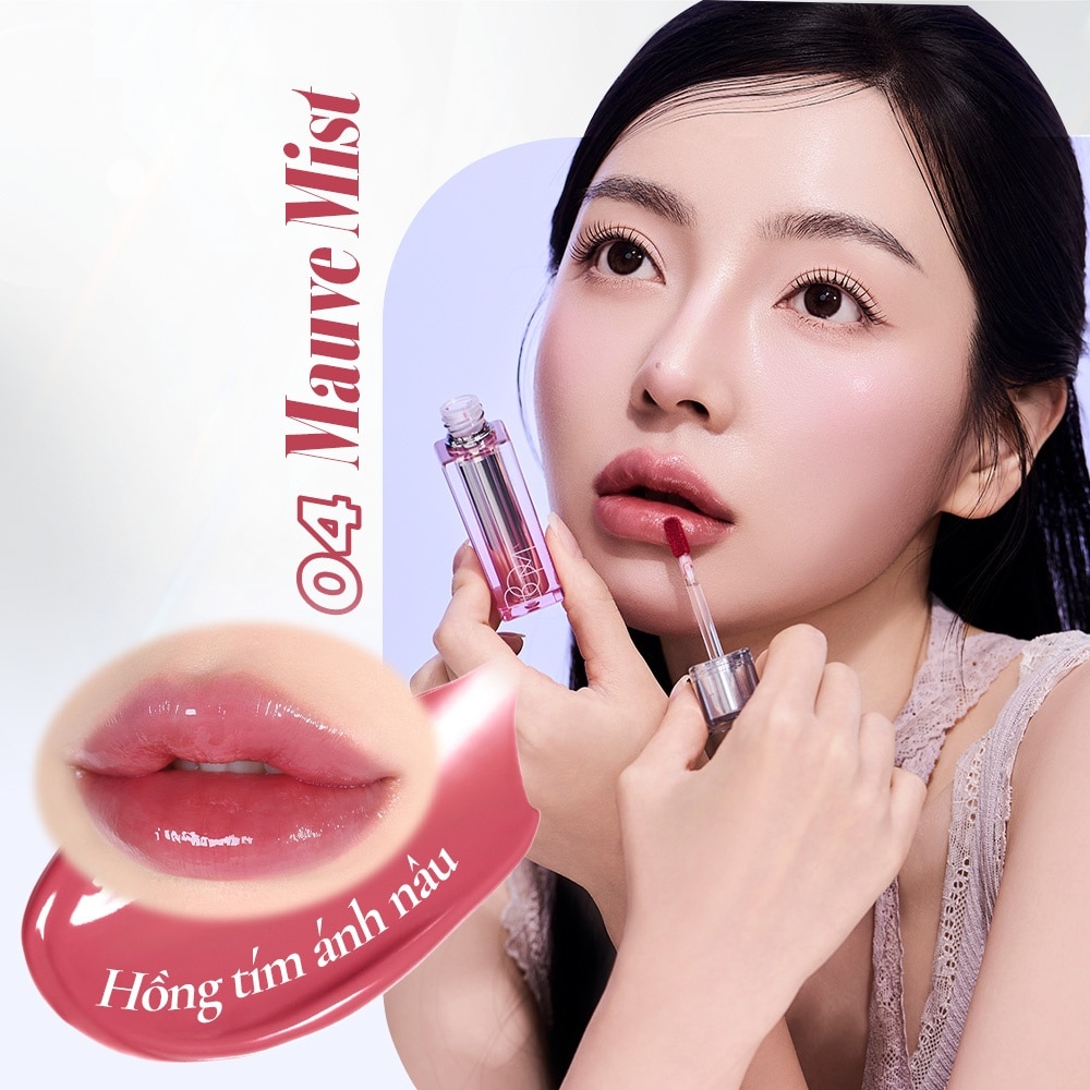 Son Bóng BOM Lip Flash Tint 3g .#04 Mauve Mist Hồng Tím Ánh Nâu