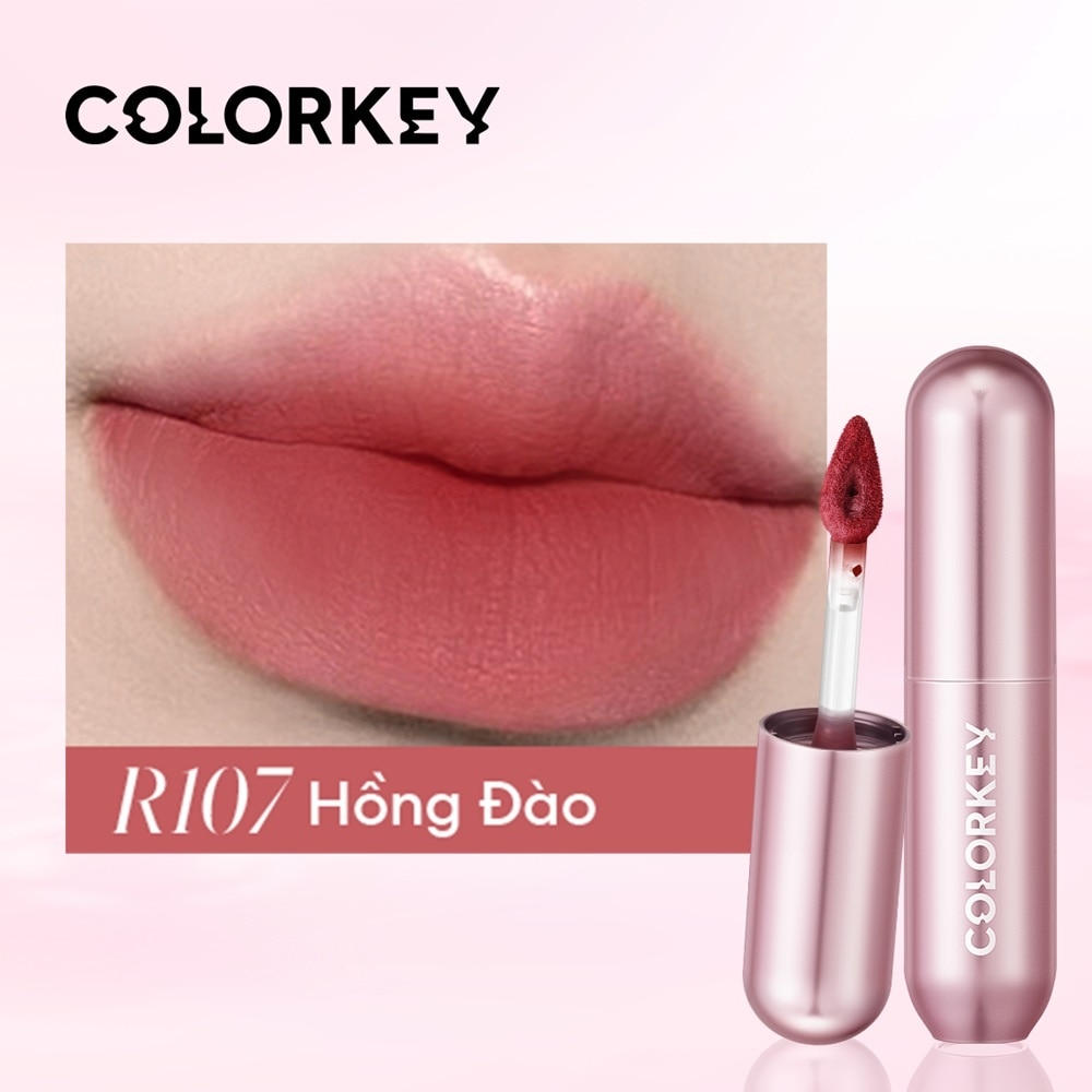 Son Kem Colorkey Mousse Matte Lip Mud 2g .#R107 Rosy Twilight Hồng Đào