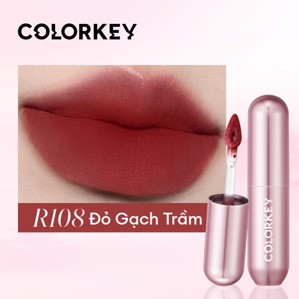 Son Kem Colorkey Mousse Matte Lip Mud 2g .#R108 Crimson Rouge Đỏ Gạch Trầm