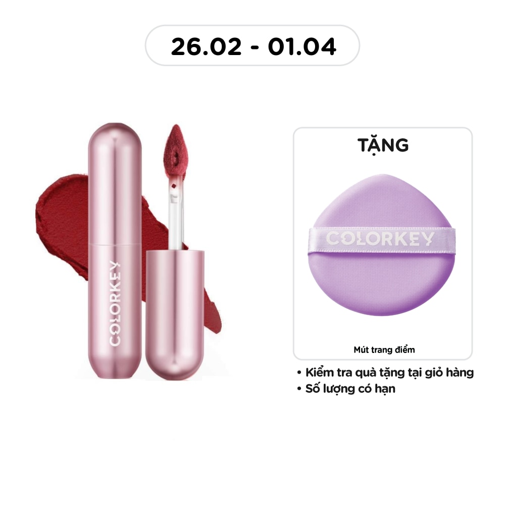 Son Kem Colorkey Mousse Matte Lip Mud 2g .#R108 Crimson Rouge Đỏ Gạch Trầm