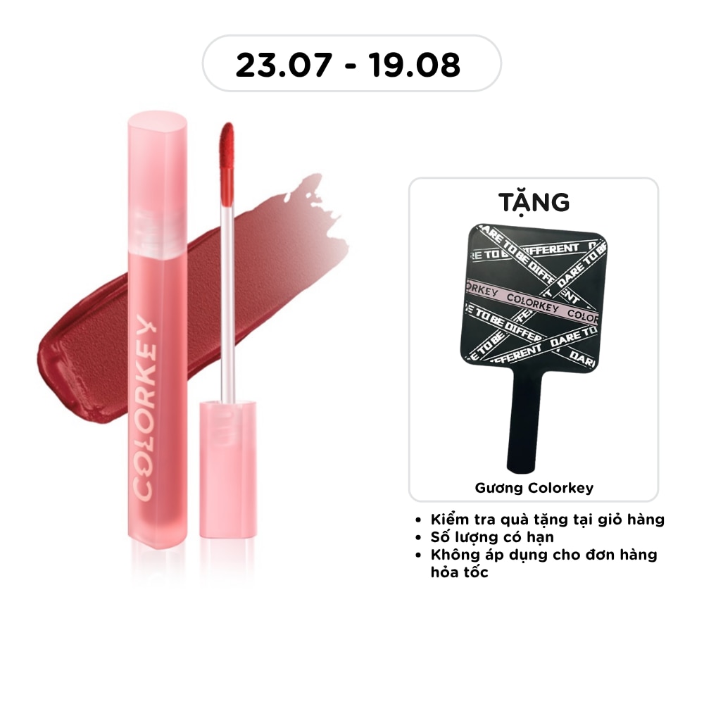 Son Kem Lì Colorkey Airy Velvet Lip Lacquer 2.5g .#R608 Đỏ Nâu Caramel