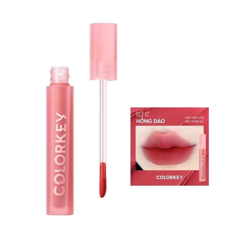 Son Kem Lì Colorkey Airy Velvet Lip Lacquer 2.5g .#R247 Hồng Đào
