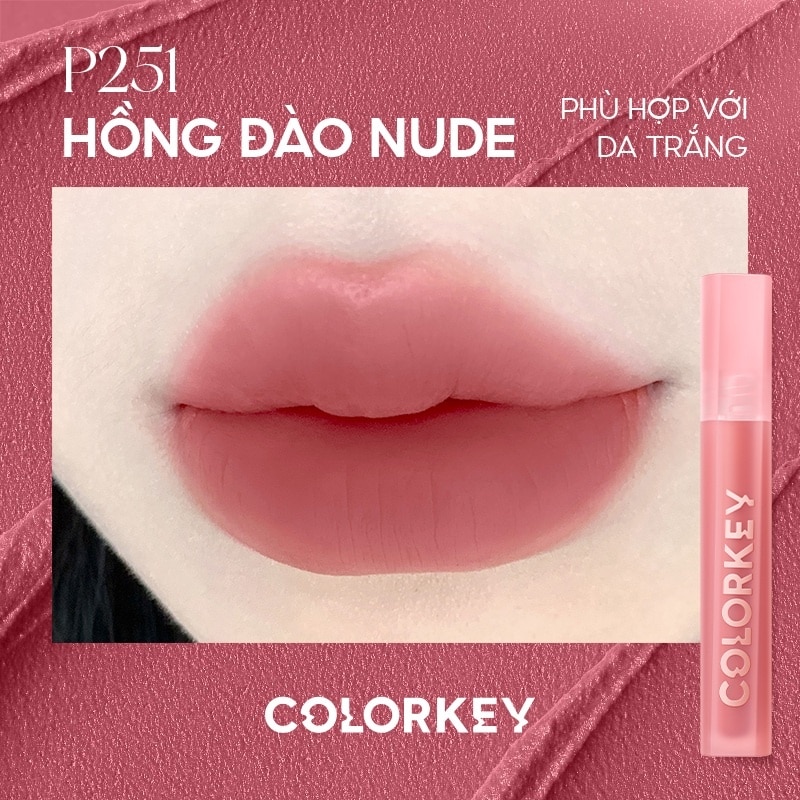 Son Kem Lì Colorkey Airy Velvet Lip Lacquer 2.5g .#P251 Hồng Đào Nude