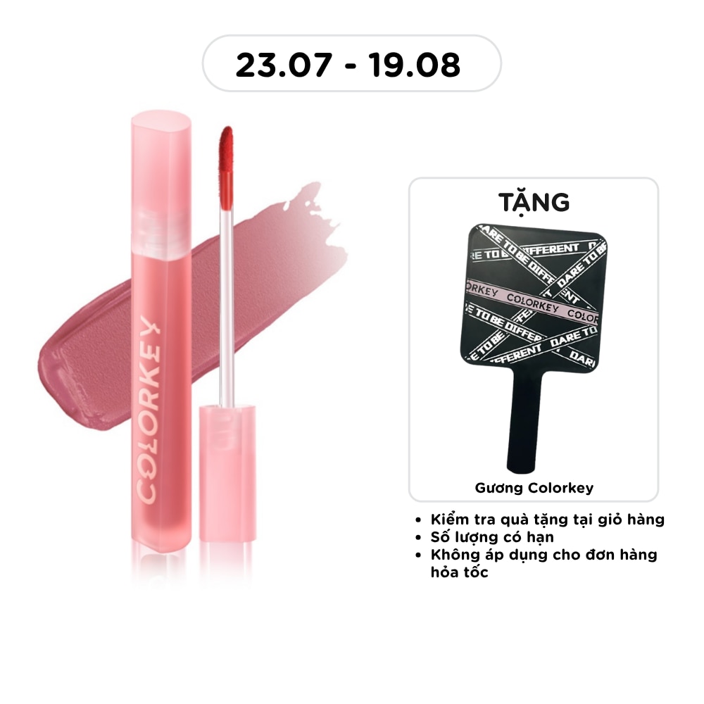 Son Kem Lì Colorkey Airy Velvet Lip Lacquer 2.5g .#R247 Hồng Đào