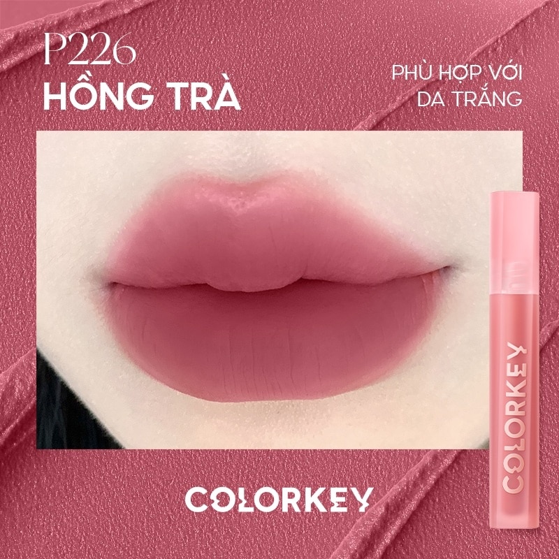 Son Kem Lì Colorkey Airy Velvet Lip Lacquer 2.5g .#P226 Hồng Trà