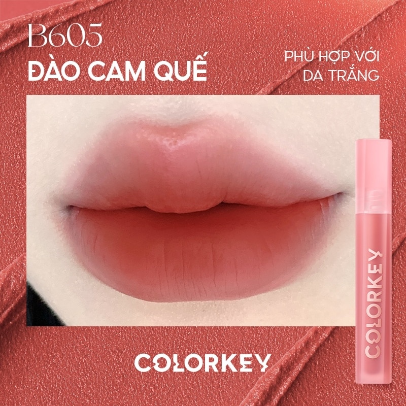Son Kem Lì Colorkey Airy Velvet Lip Lacquer 2.5g .#B605 Đào Cam Quế