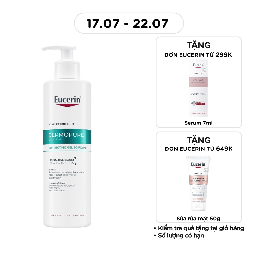 Gel Rửa Mặt Cho Da Mụn Eucerin Dermopure Clinical Correcting Gel To Foam 400ml