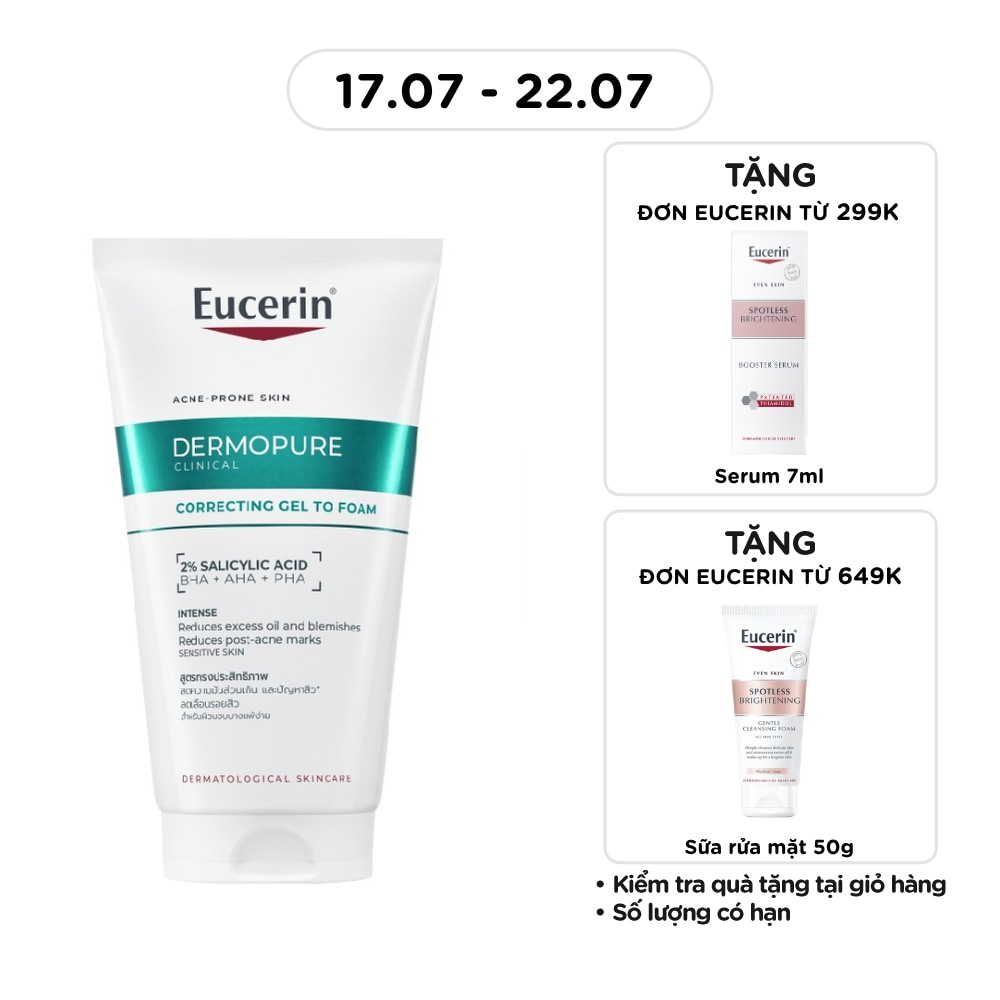 Gel Rửa Mặt Cho Da Mụn Eucerin Dermopure Clinical Correcting Gel To Foam 150ml