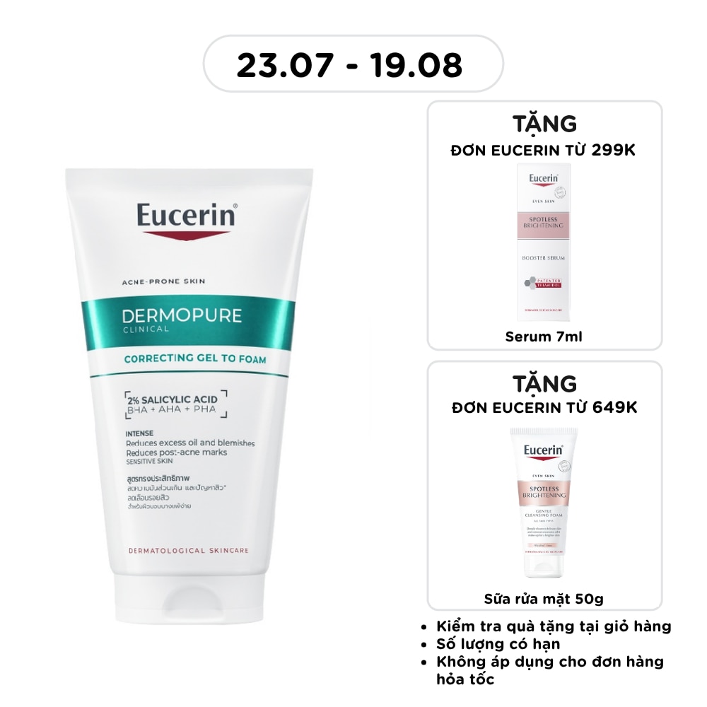 Gel Rửa Mặt Cho Da Mụn Eucerin Dermopure Clinical Correcting Gel To Foam 150ml