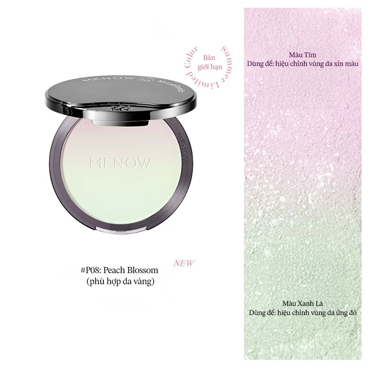 Phấn Phủ Menow Velvet Mist Complexion Powder 21g .#P08 Peach Blossom Tím Ửng Đào