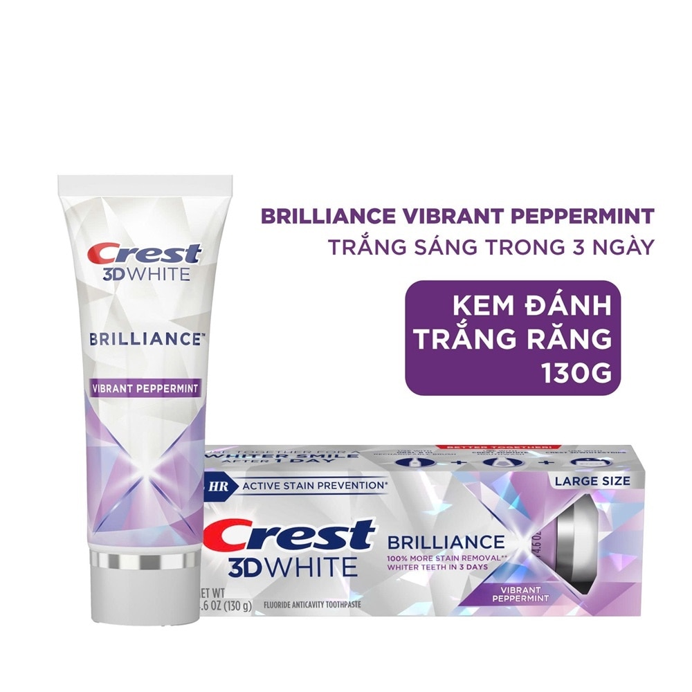 Kem Đánh Răng Crest 3D White Brilliance Vibrant Peppermint Toothpaste 130g