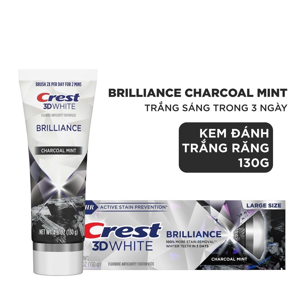 Kem Đánh Răng Crest 3D White Brilliance Charcoal Mint Toothpaste 130g
