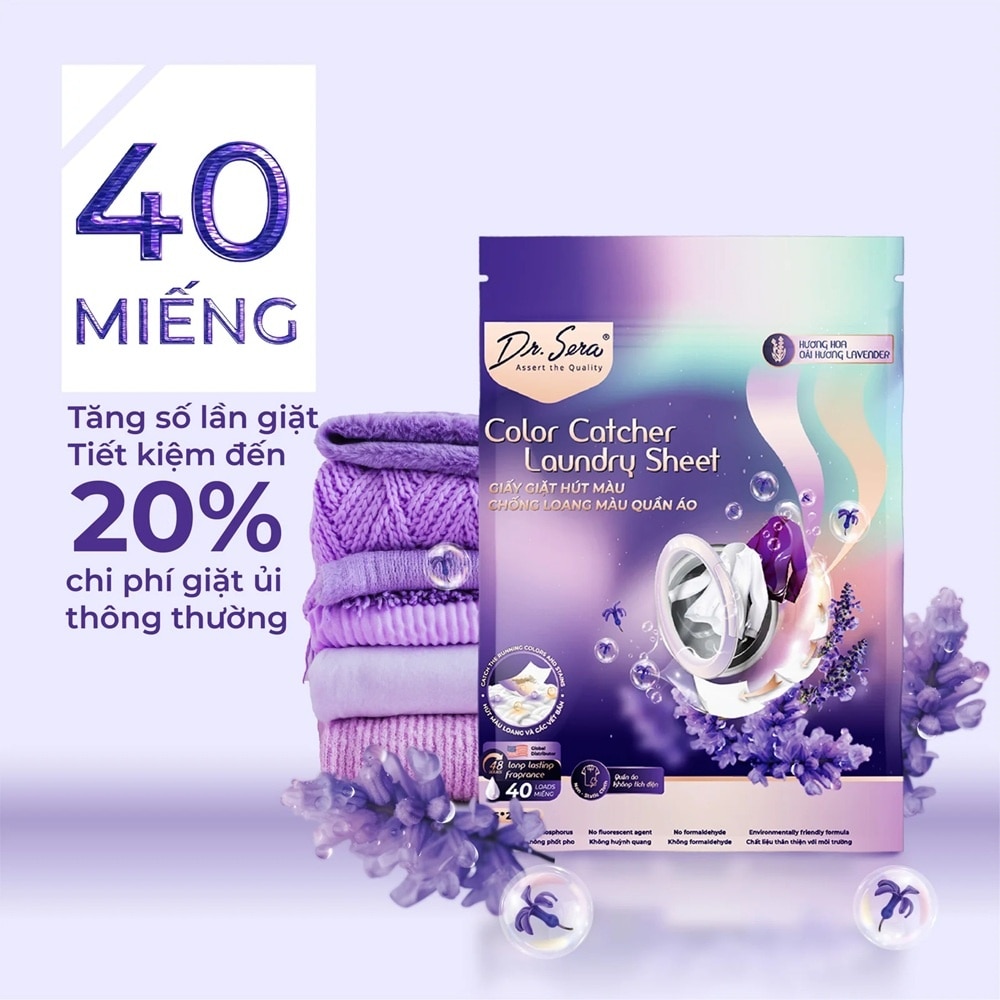 Dr.Sera Color Catcher Laundry Sheet Lavender 40pcs