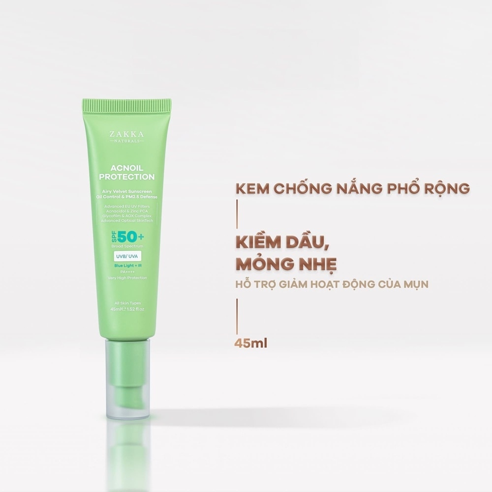 Kem Chống Nắng Kiềm Dầu Zakka Naturals Acnoil Protection SPF50+ PA++++ 45ml