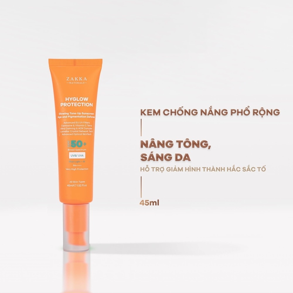 Kem Chống Nắng Nâng Tông Zakka Naturals Hyglow Protection SPF50+ PA++++ 45ml