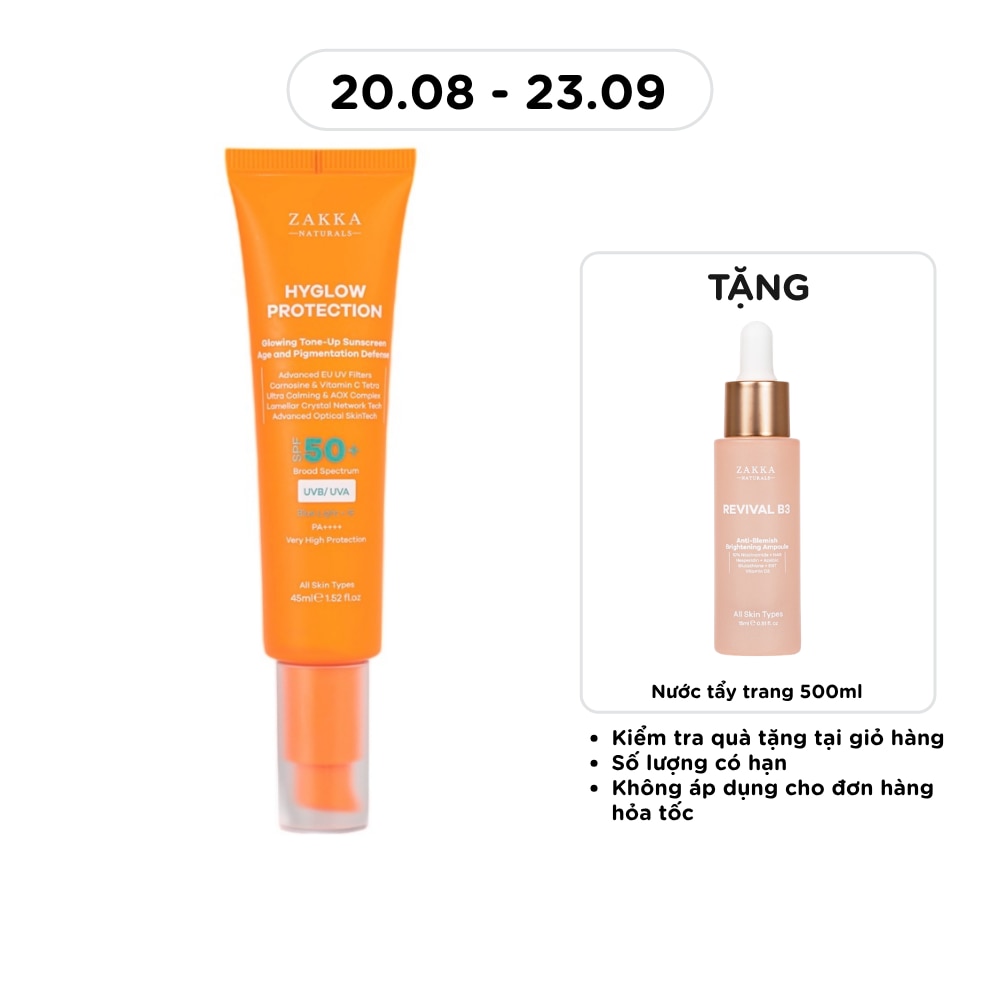 Kem Chống Nắng Nâng Tông Zakka Naturals Hyglow Protection SPF50+ PA++++ 45ml image