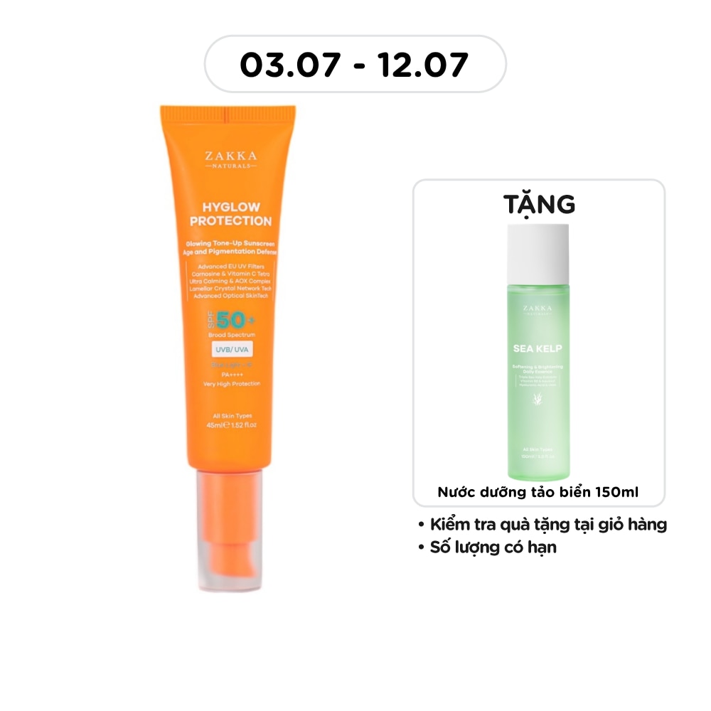 Kem Chống Nắng Nâng Tông Zakka Naturals Hyglow Protection SPF50+ PA++++ 45ml