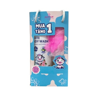 AVATAR - Sữa Tắm Avatar Trắng Sáng Da Sửa Bò Tươi 800ml + Bông Tắm