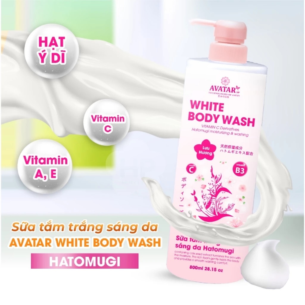 Sữa Tắm Avatar Trắng Sáng Da Hatomugi 800ml + Bông Tắm