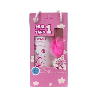 AVATAR - Sữa Tắm Avatar Trắng Sáng Da Hatomugi 800ml + Bông Tắm