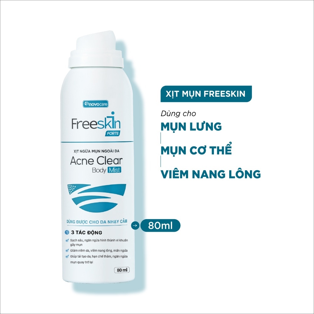 Xịt Ngừa Mụn Ngoài Da Freeskin Forte Acne Clear Body Mist Dùng Cho Mụn Lưng, Mụn Cơ Thể, Viêm Nang Lông 80ml