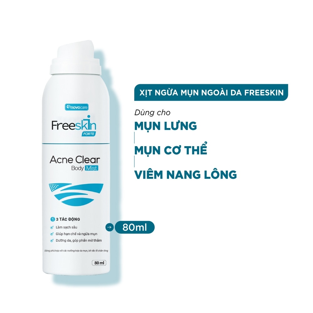 Xịt Ngừa Mụn Ngoài Da Freeskin Forte Acne Clear Body Mist Dùng Cho Mụn Lưng, Mụn Cơ Thể, Viêm Nang Lông 80ml
