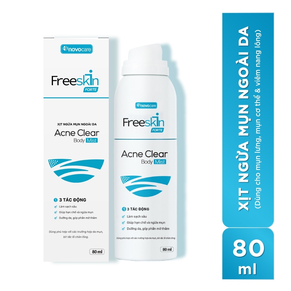 Xịt Ngừa Mụn Ngoài Da Freeskin Forte Acne Clear Body Mist Dùng Cho Mụn Lưng, Mụn Cơ Thể, Viêm Nang Lông 80ml