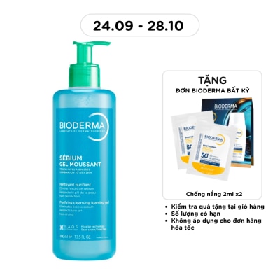 BIODERMA Gel Rửa Mặt Bioderma Sebium Gel Moussant (Pump Bottle) Cho Da Hỗn Hợp Và Da Dầu 400ml image