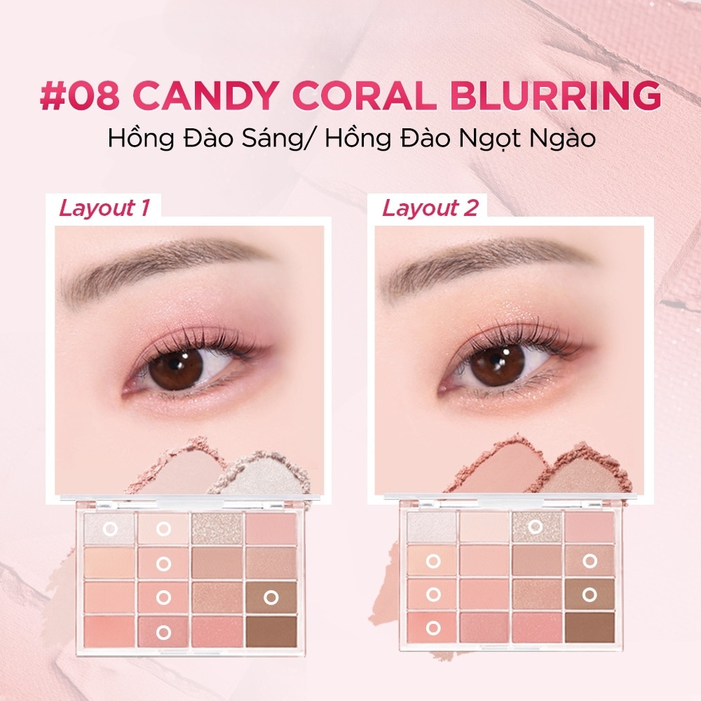 Bảng Phấn Mắt 16 ô Wakemake Soft Blurring Eye Palette 14g .#08 Candy Coral Blurring image