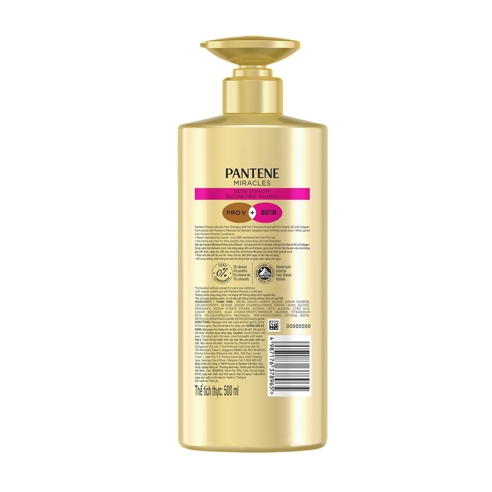 Pantene Miracles Biotin Strength Silicone-Free Shampoo 500ml