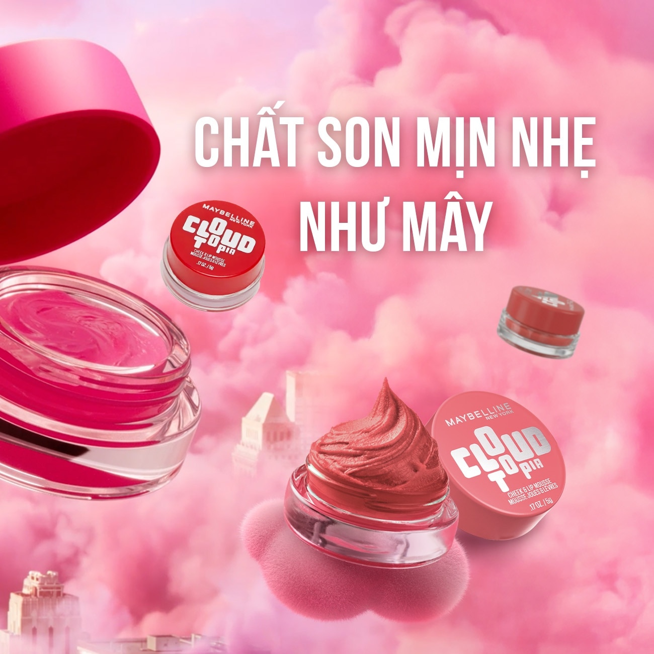 Maybelline Cloudtopia Cheek & Lip Mousse 5g .#03 Divine Crimson