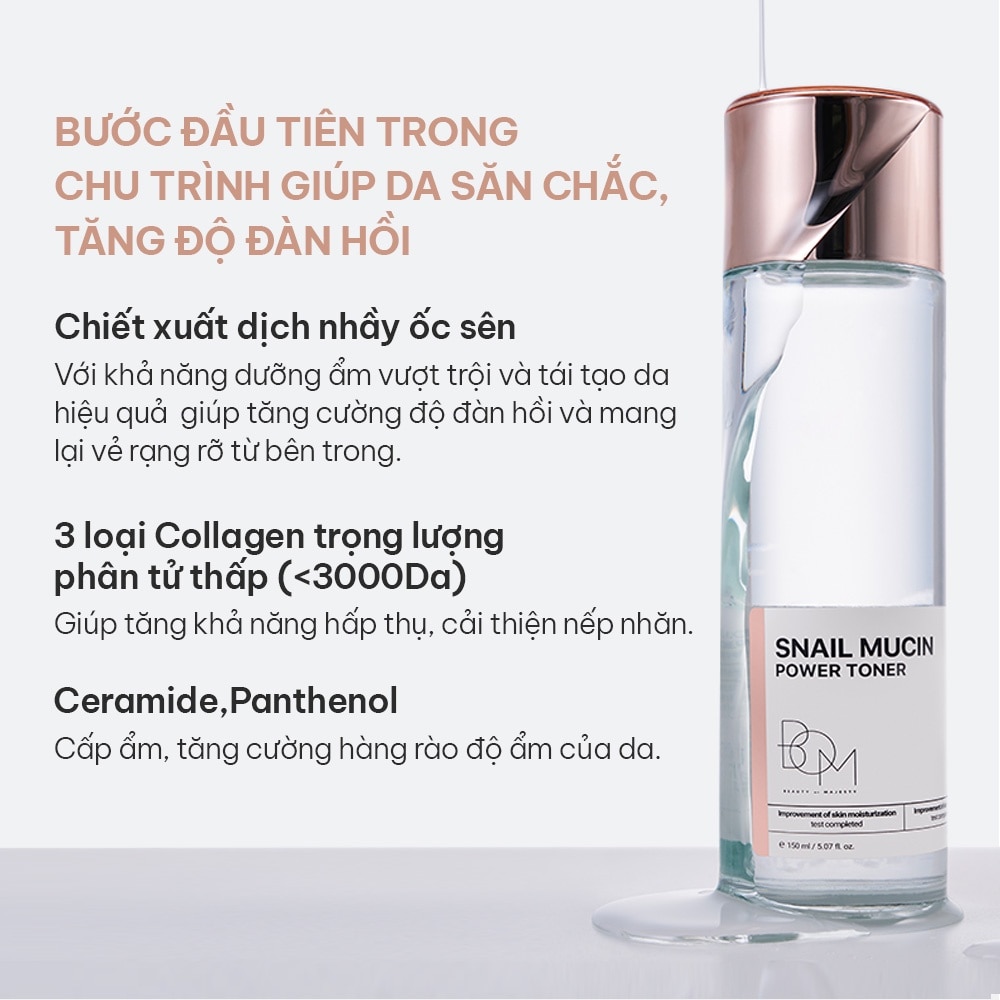 Nước Hoa Hồng BOM Snail Mucin Power Toner Dưỡng Sáng, Làm Mờ Nếp Nhăn 150ml image