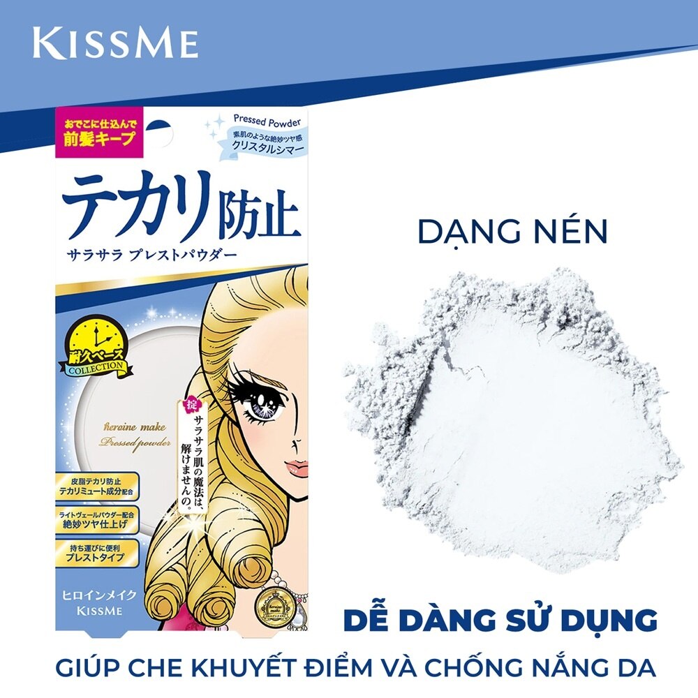 Phấn Phủ Dạng Nén KISSME Heroine Make Smooth Up Pressed Powder 8g .#01 Màu Xanh Pha Lê