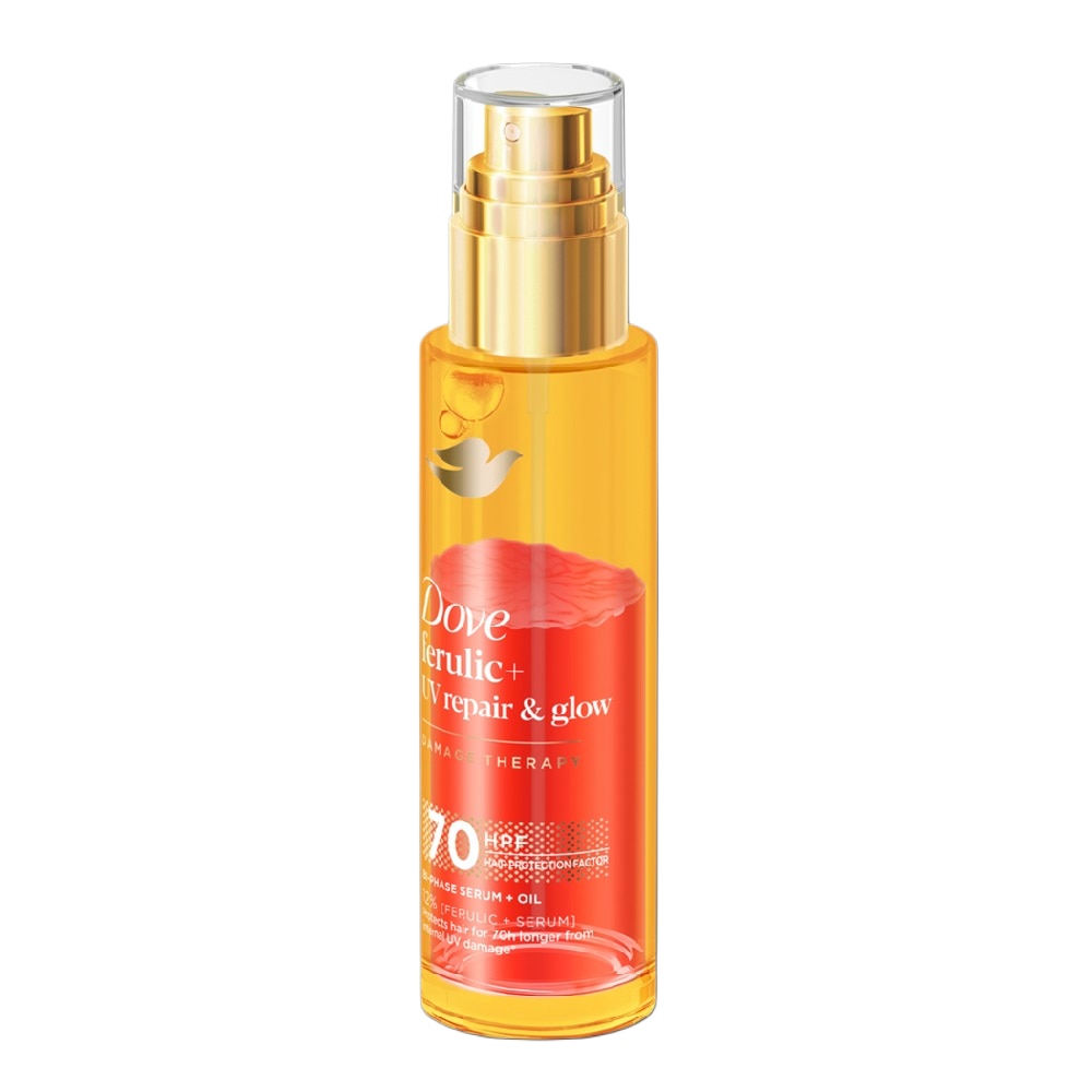Serum Dưỡng Tóc Dove Ferulic + UV Repair & Glow Bi-Phase Serum + Oil 77ml