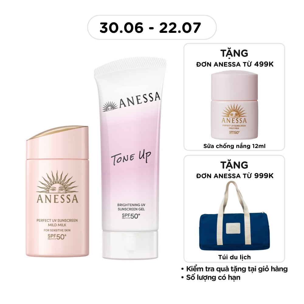 Combo Chống Nắng Anessa (Sữa Chống Nắng Cho Da Nhạy Cảm 60ml + Gel Chống Nắng Nâng Tông 90g)
