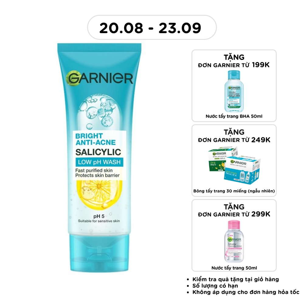 Sữa Rửa Mặt Giảm Mụn Garnier Bright Anti-Acne Salicylic Low pH Wash 100ml image