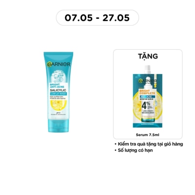 GARNIER - Sữa Rửa Mặt Giảm Mụn Garnier Bright Anti-Acne Salicylic Low pH Wash 100ml