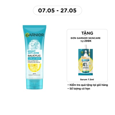 GARNIER - Sữa Rửa Mặt Giảm Mụn Garnier Bright Anti-Acne Salicylic Low pH Wash 100ml