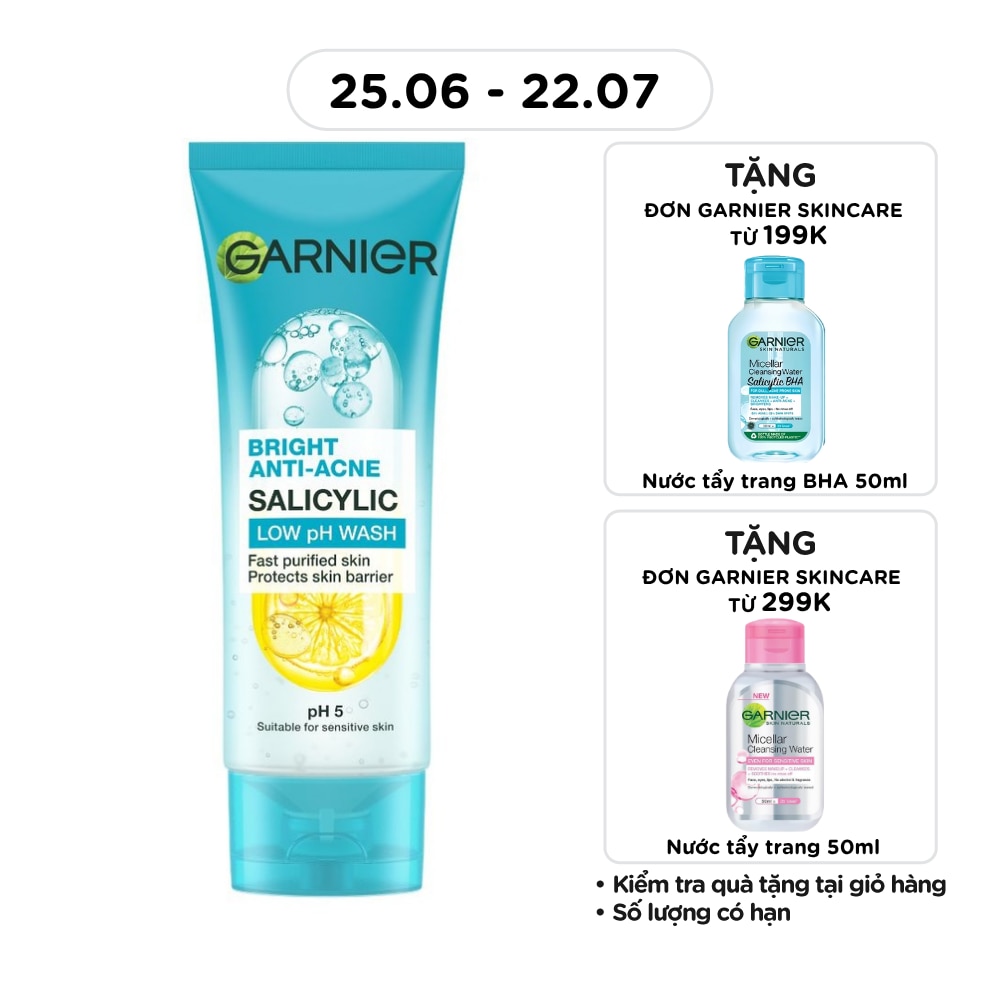 Sữa Rửa Mặt Giảm Mụn Garnier Bright Anti-Acne Salicylic Low pH Wash 100ml