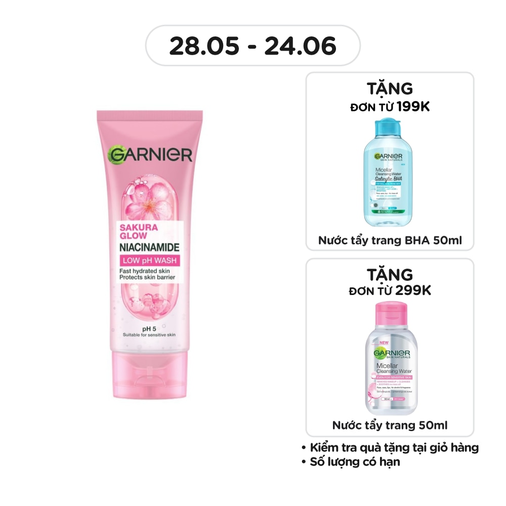 Sữa Rửa Mặt Garnier Sakura Glow Niacinamide Low pH Wash 100ml