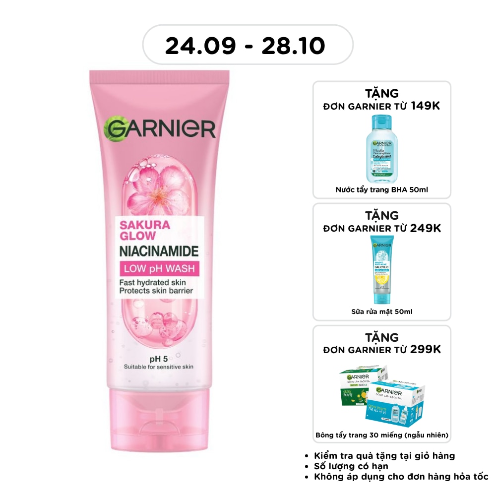 Sữa Rửa Mặt Garnier Sakura Glow Niacinamide Low pH Wash 100ml image